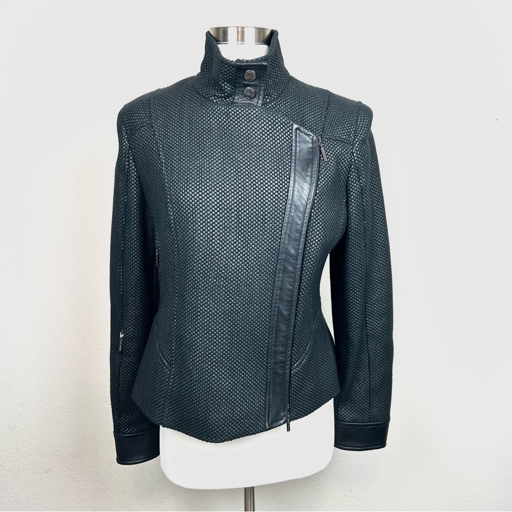 Javier Simorra Black Textured Leather Side Zip Coat